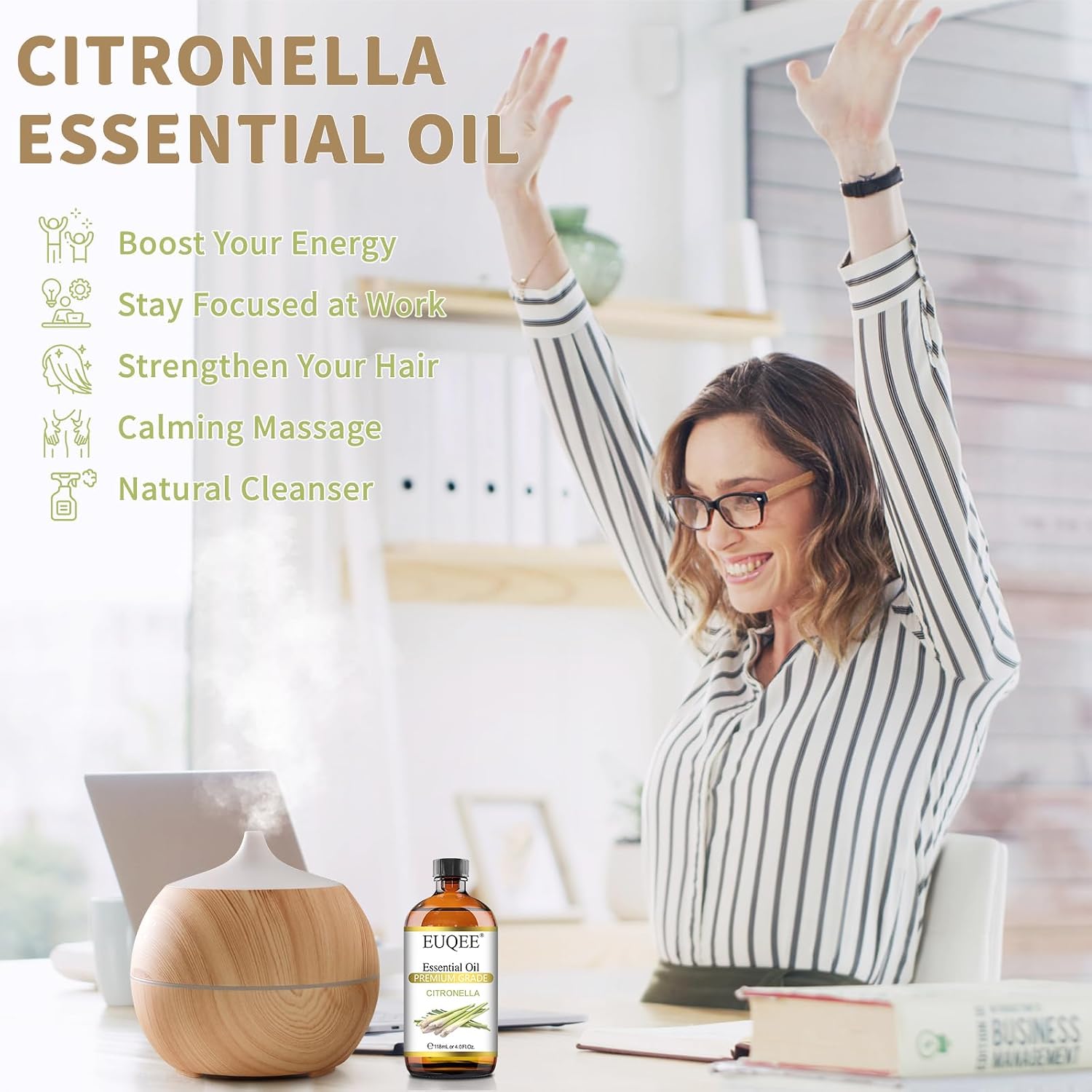 Detalle de EUQEE Citronella Essential Oil 4 fl oz