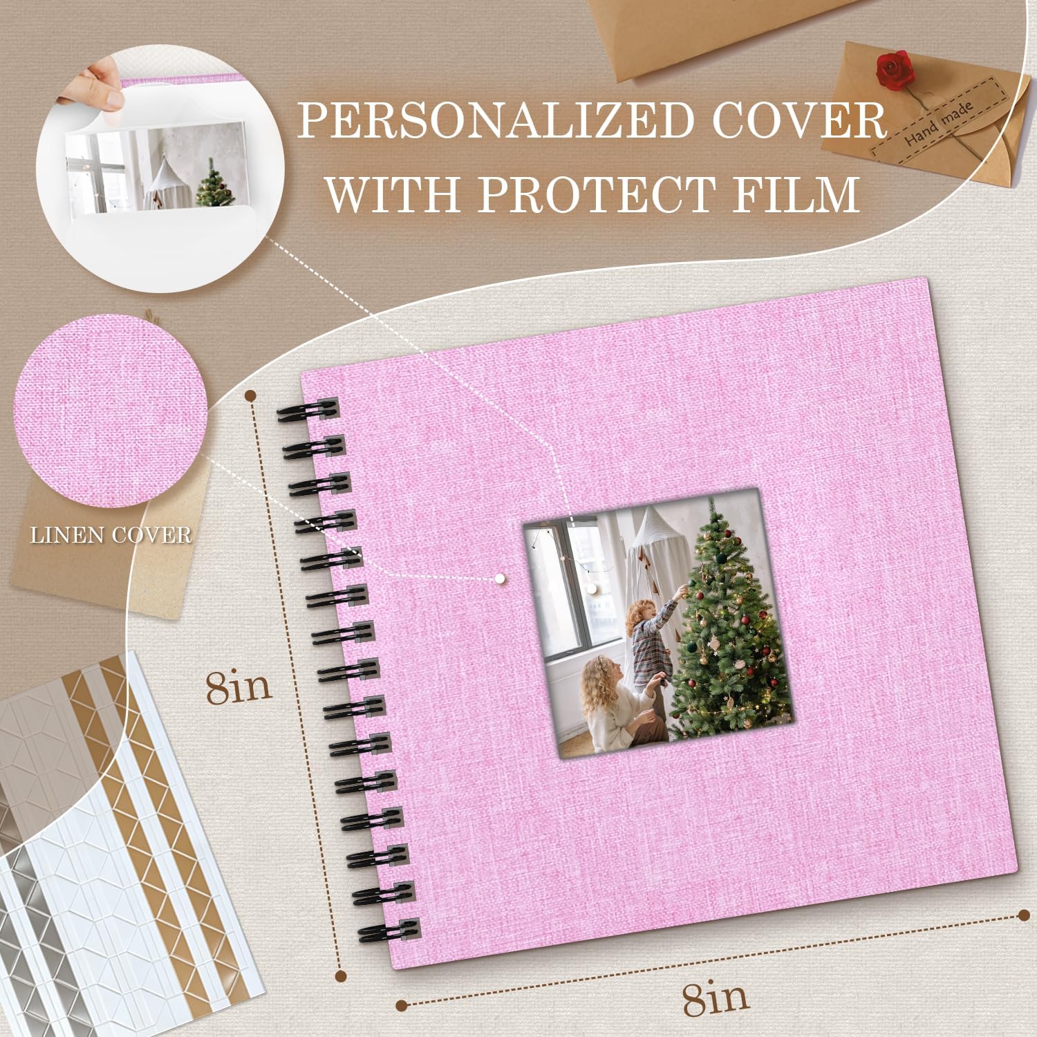 Detalle de popotop KCJTB001 8x8 Scrapbook Photo Album, 60 Pages, Linen Cover