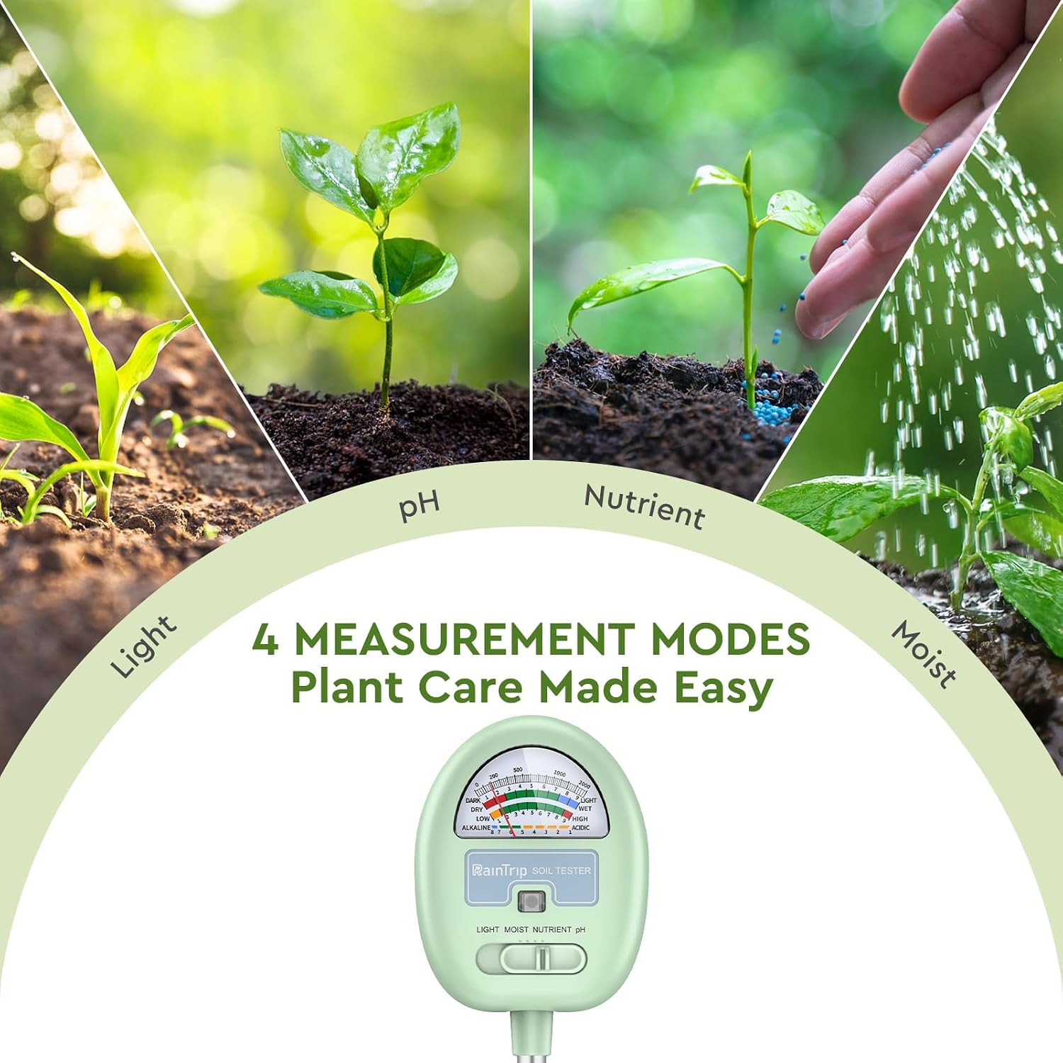 Detalle de Raintrip 4-in-1 Soil Moisture Meter with Rotating Dial and Single Probe
