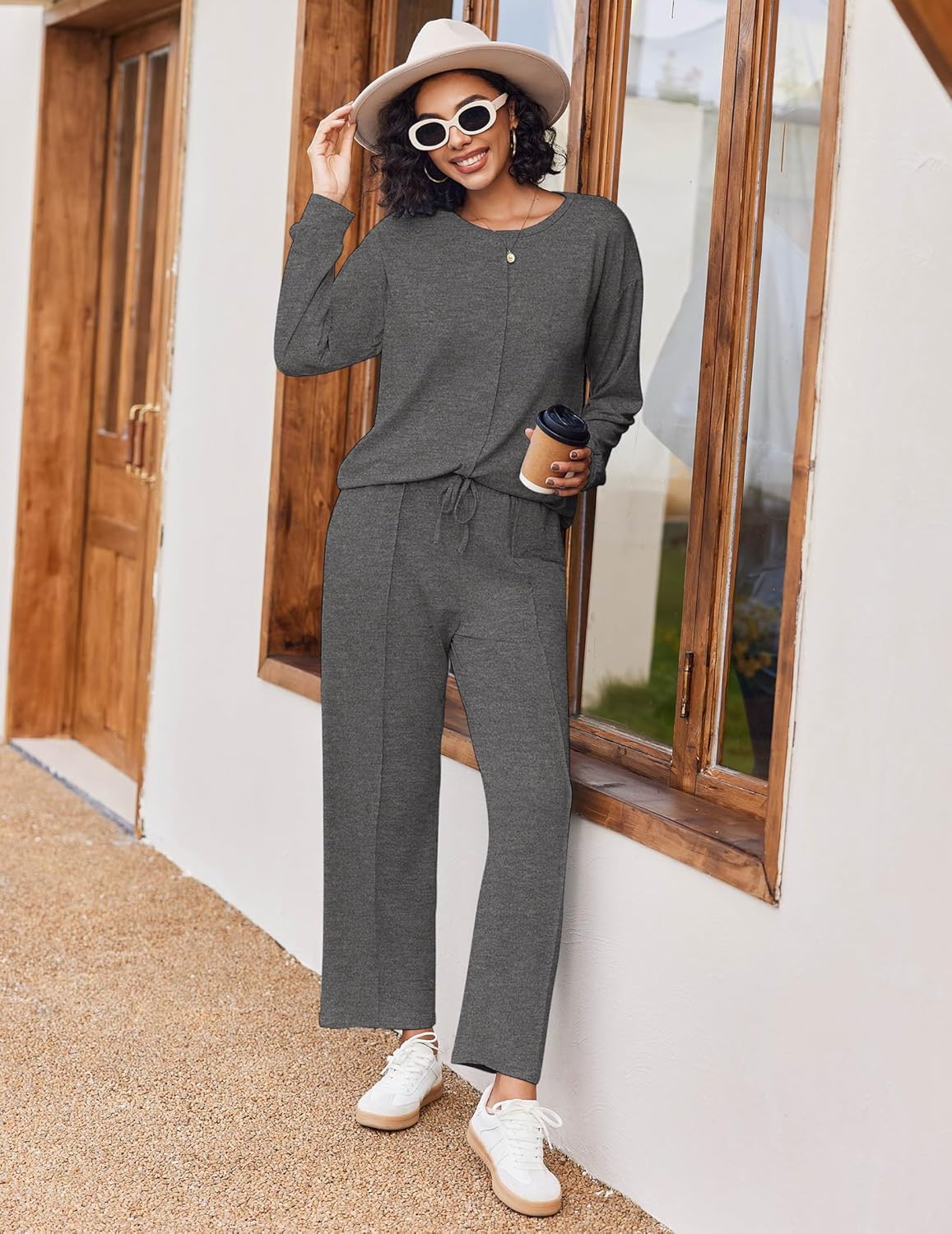 Detalle de Ensemble Pyjama Femme Ekoauer à Manches Longues et Pantalon avec Poches — Confort et Style