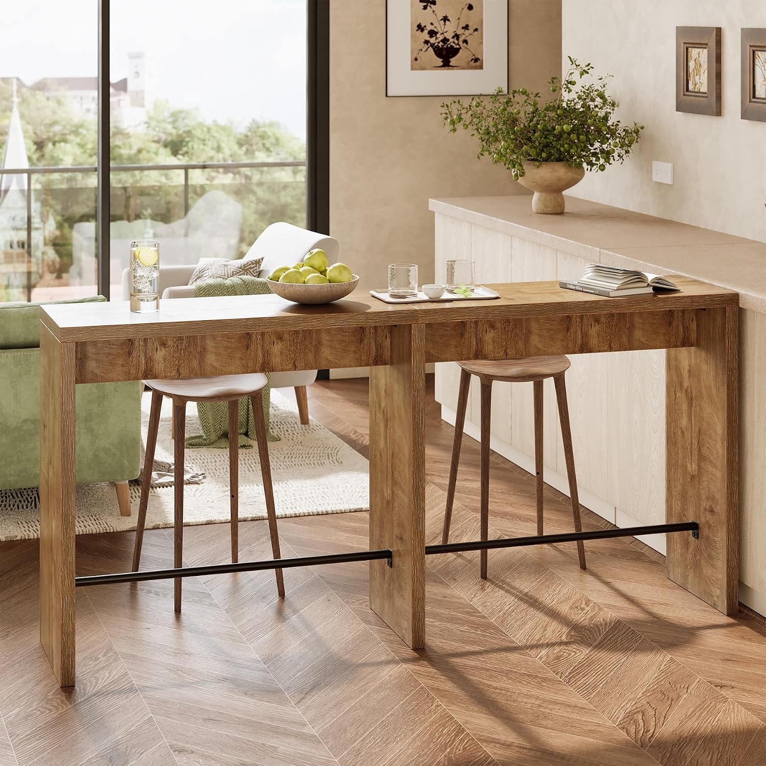 Thumbnail 6 de LITTLE TREE 78.74" Narrow Bar Table with Iron Footrest, Wood-Colour Top