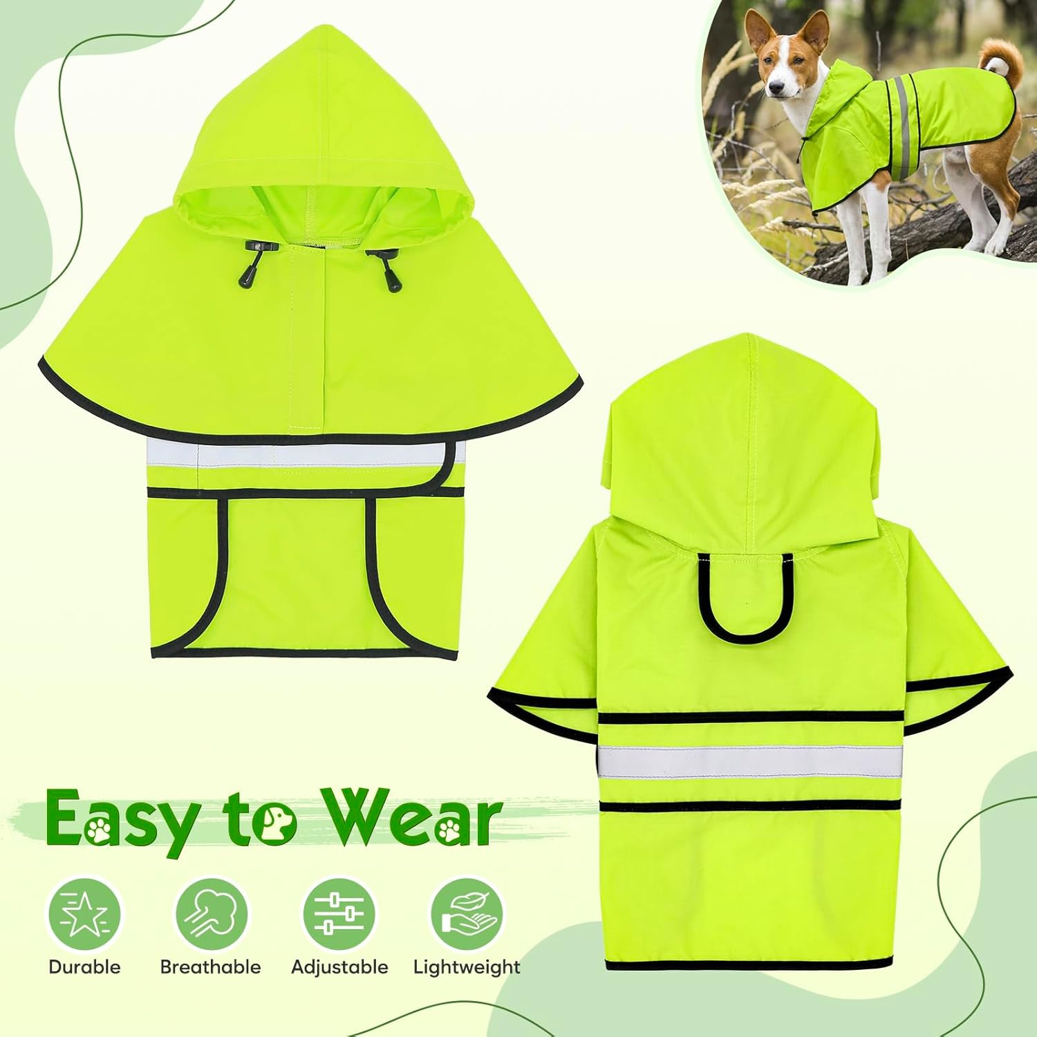 Thumbnail 6 de Weesiber Waterproof Dog Coat (Adjustable Rain Jacket with Reflective Strip) – Large, Green