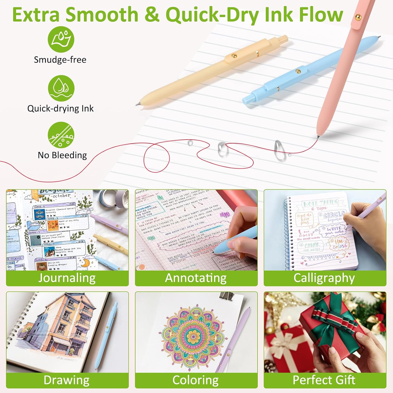 Thumbnail 5 de FIOVER Colored Pens 6-Pack Gel Pens (0.7mm) for Journaling, Drawing and Notes