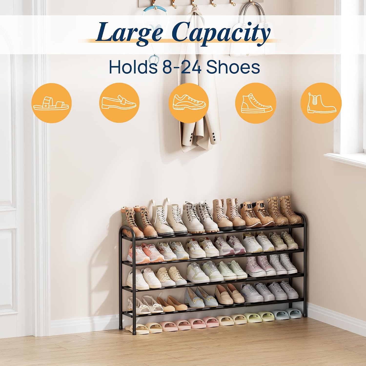 Thumbnail 2 de ENJOYBASICS Metal Shoe Rack, 4-Tier Expandable, 45–118 cm, Black