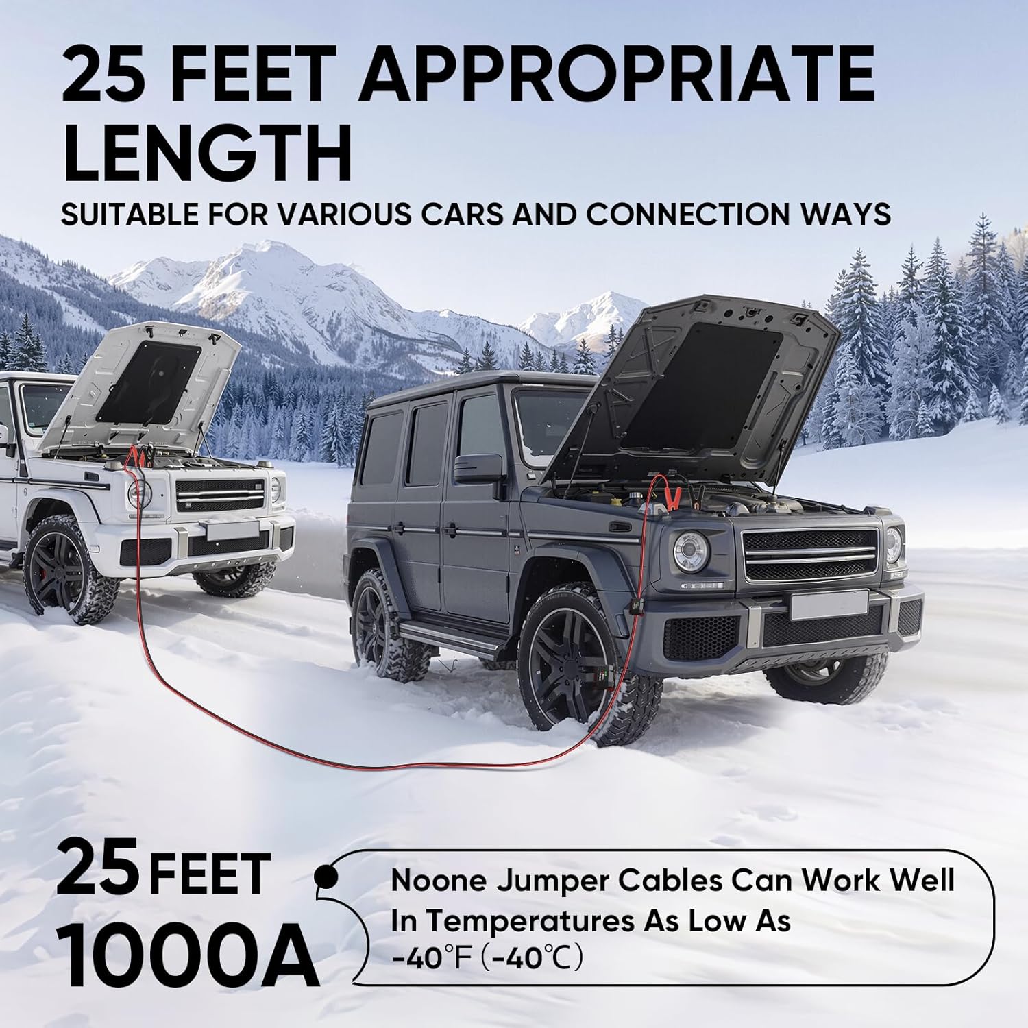 Thumbnail 5 de NOONE 0 Gauge 25FT Heavy Duty Jumper Cables (1000A) with Reverse Polarity Protection for SUVs & Trucks