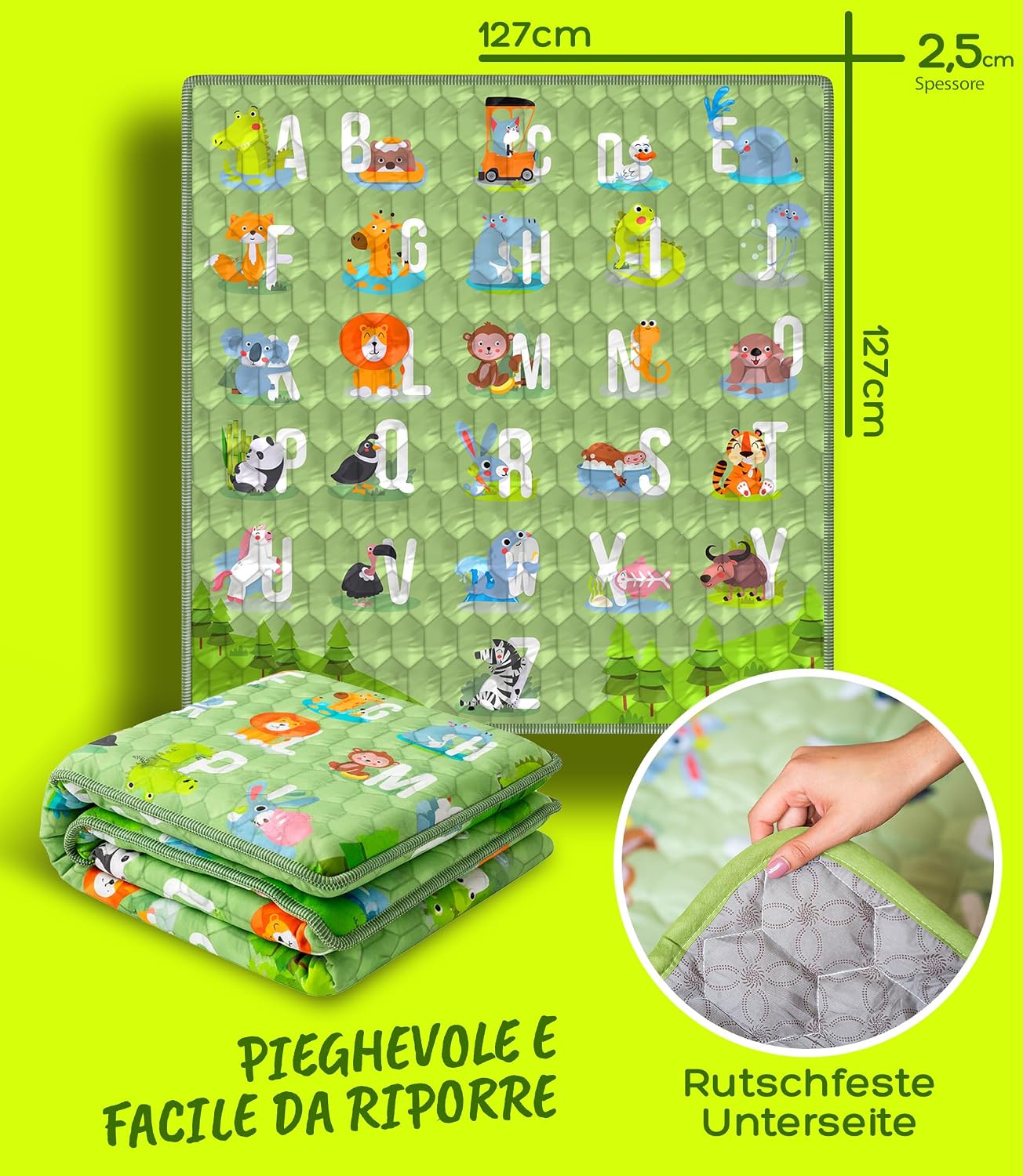 Thumbnail 2 de Tappeto Gioco Pieghevole VALBABY 127x127 cm: morbido, antiscivolo e lavabile per neonato e gattonamento