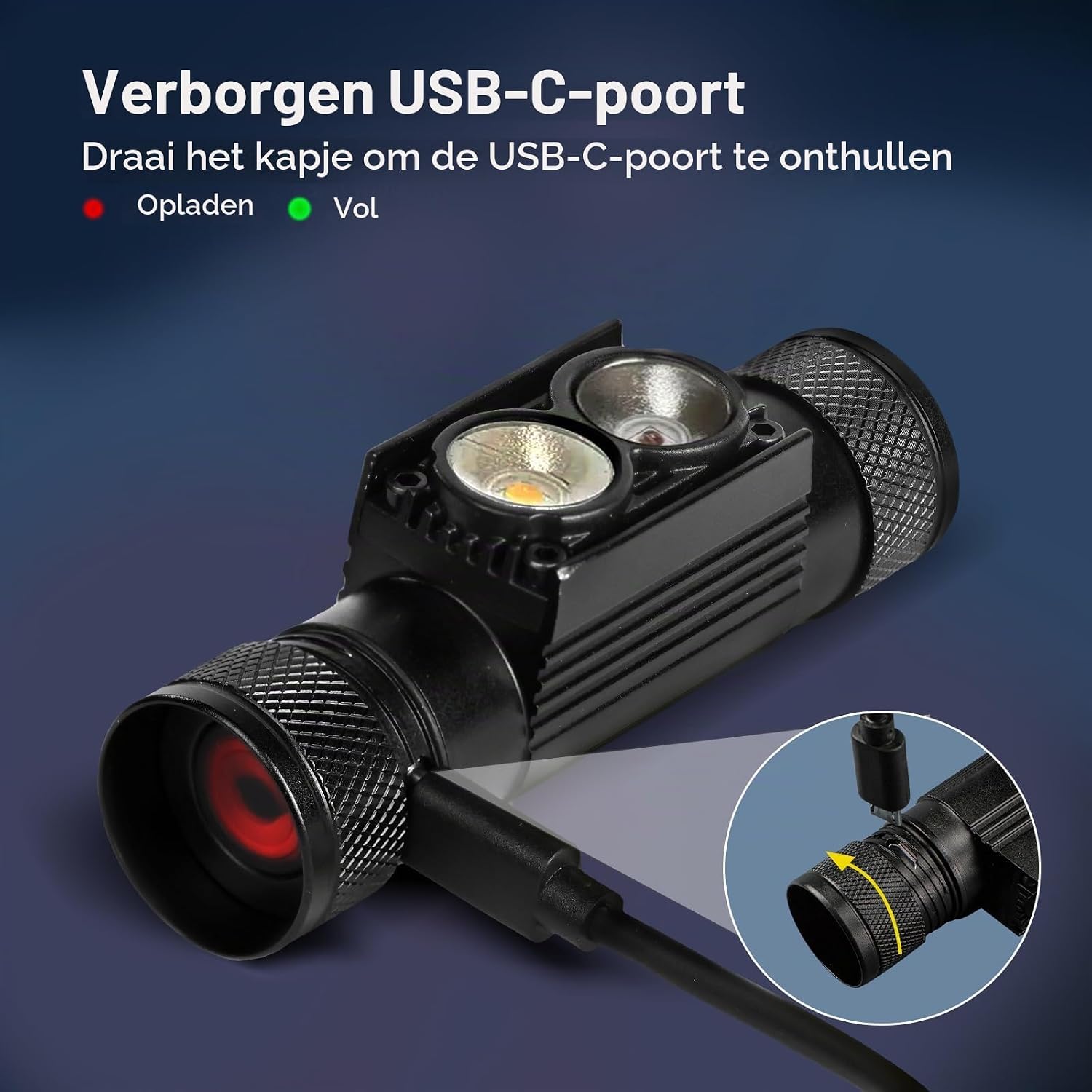 Detalle 1 de Sofirn D25LR hoofdlamp met rood licht van 660 nm en wit licht van 500 lumen