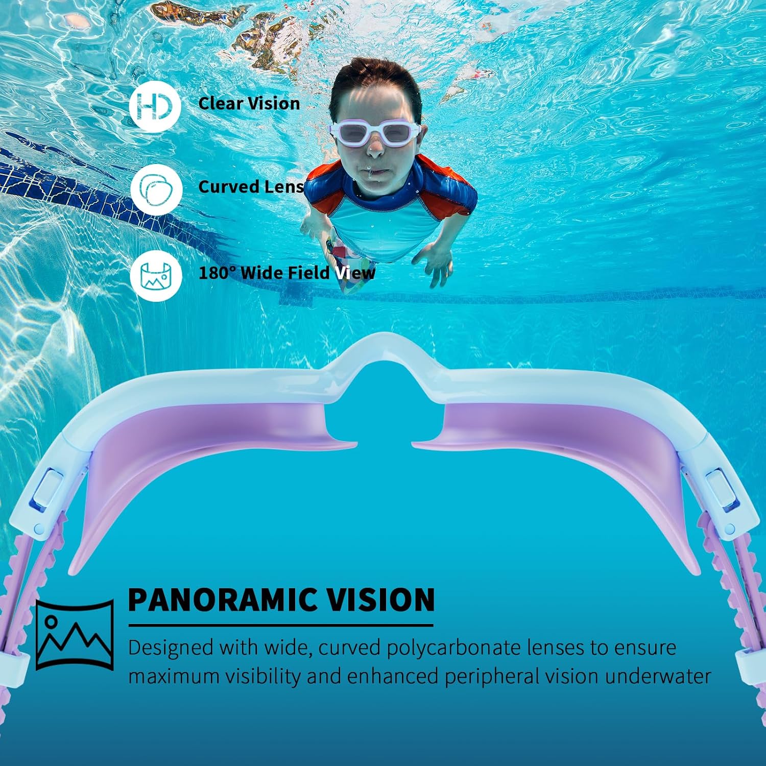 Detalle de BEEWAY Kids Swimming Goggles Wide View 6–14