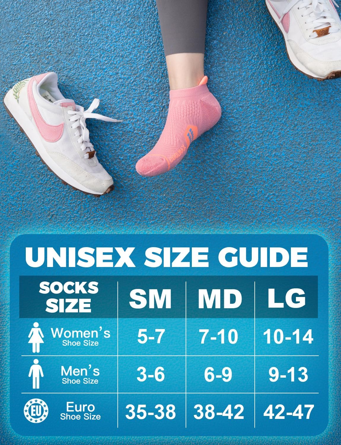 Detalle de Juclise Coolmax Bamboo Compression Running Socks – No Show, Anti-Blister, Breathable