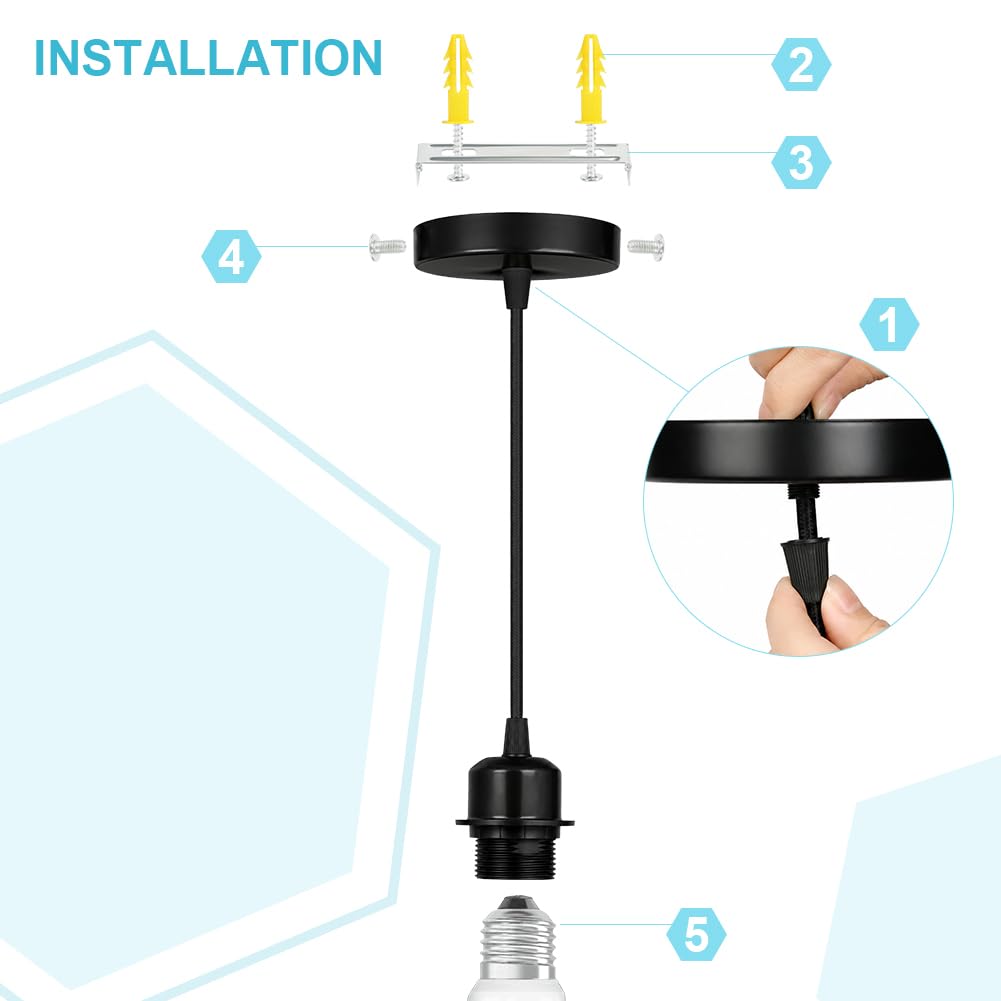 Thumbnail 4 de AUAUY E27-hanglamphouder, set van 2 met verstelbare kabel van 90 cm