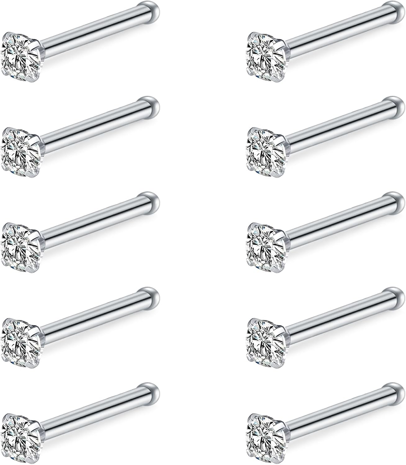 Thumbnail 2 de Briana Williams 316L surgical steel CZ nose stud set (16G–22G, 10 pcs)