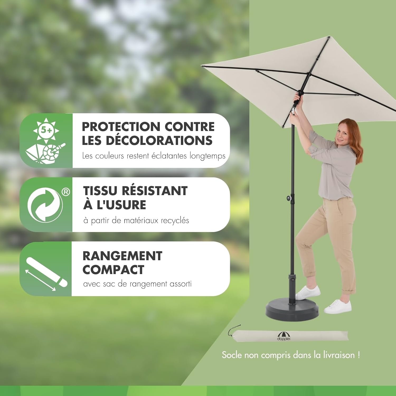 Detalle de Doppler Parasol Rethink 180x120 cm – Naturel, rectangulaire et inclinable, Housse incluse