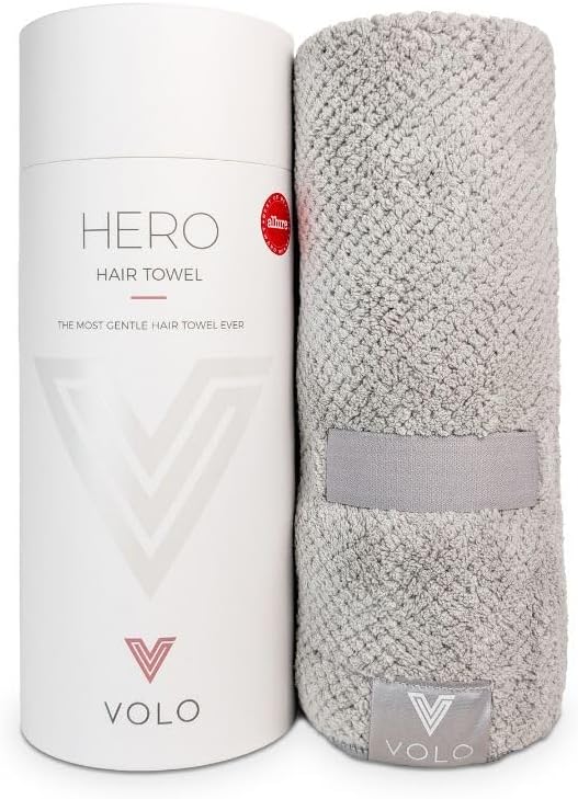 VOLO Hero Hair Towel – Ultra Soft Nanoweave Microfiber, Large Tubular Wrap (Luna Gray)