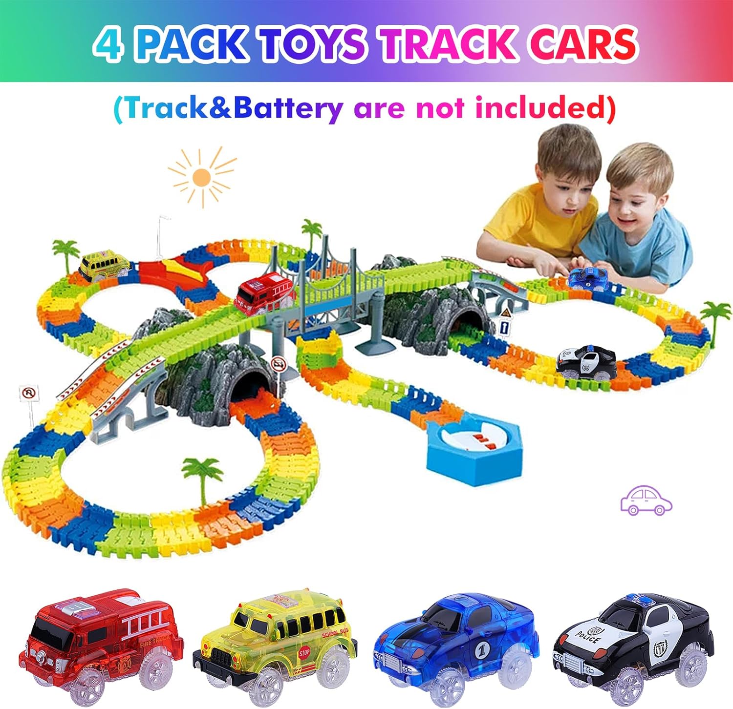 Detalle 2 de YUSVWKJ Glow-in-the-Dark Replacement Race Cars (4-Pack) for Most Track Sets