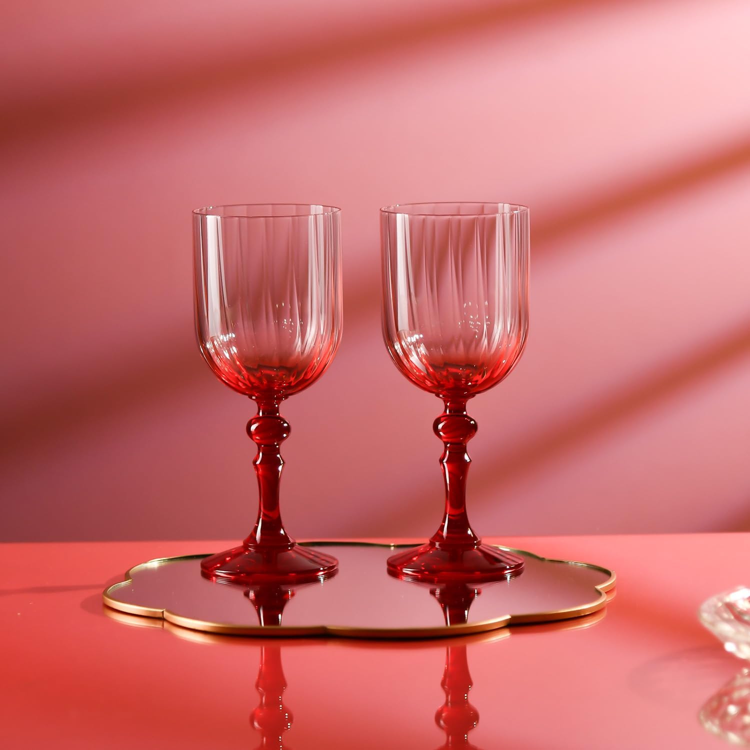 Detalle de KROSNO Bubble – kieliszki do wina 300 ml z czerwoną nóżką, 2 sztuki