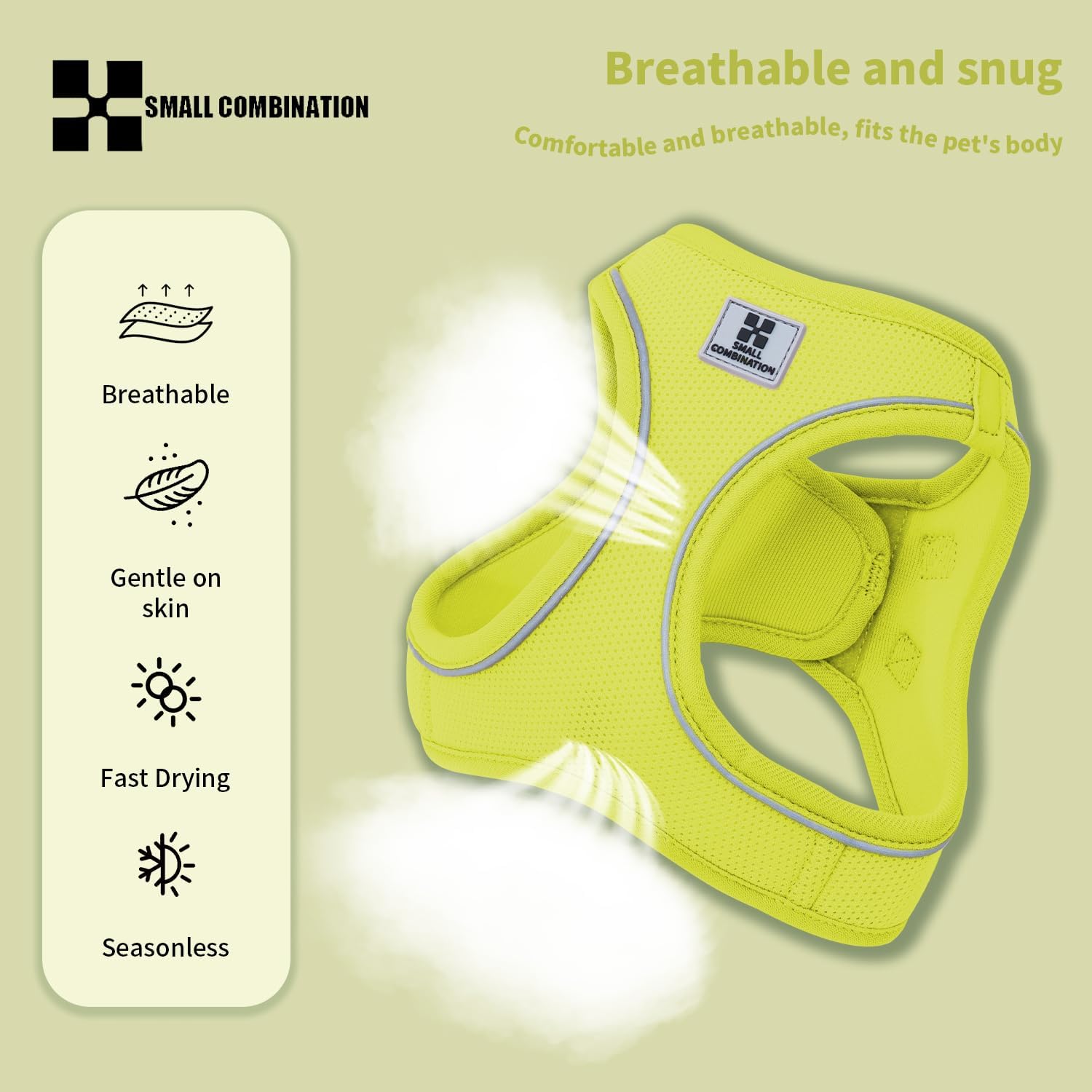 Thumbnail 1 de Small Combination dog harness & leash set (XXS) in Lemon Yellow – step-in adjustable reflective pet vest