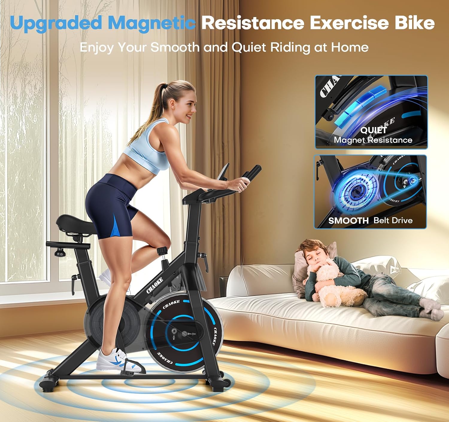 Detalle 2 de CHAOKE Quiet Adjustable Magnetic Resistance Exercise Bike for Home Cardio