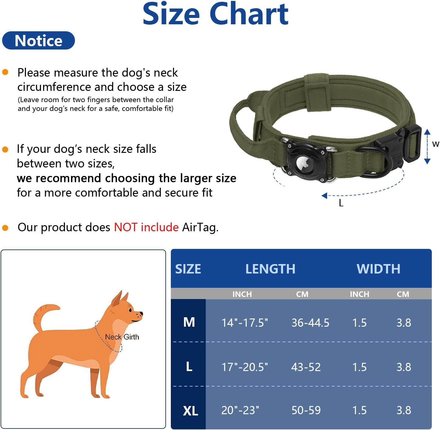 Thumbnail 5 de Taghelp Tactical Dog Collar with Waterproof AirTag Holder, Metal Buckle and Handle