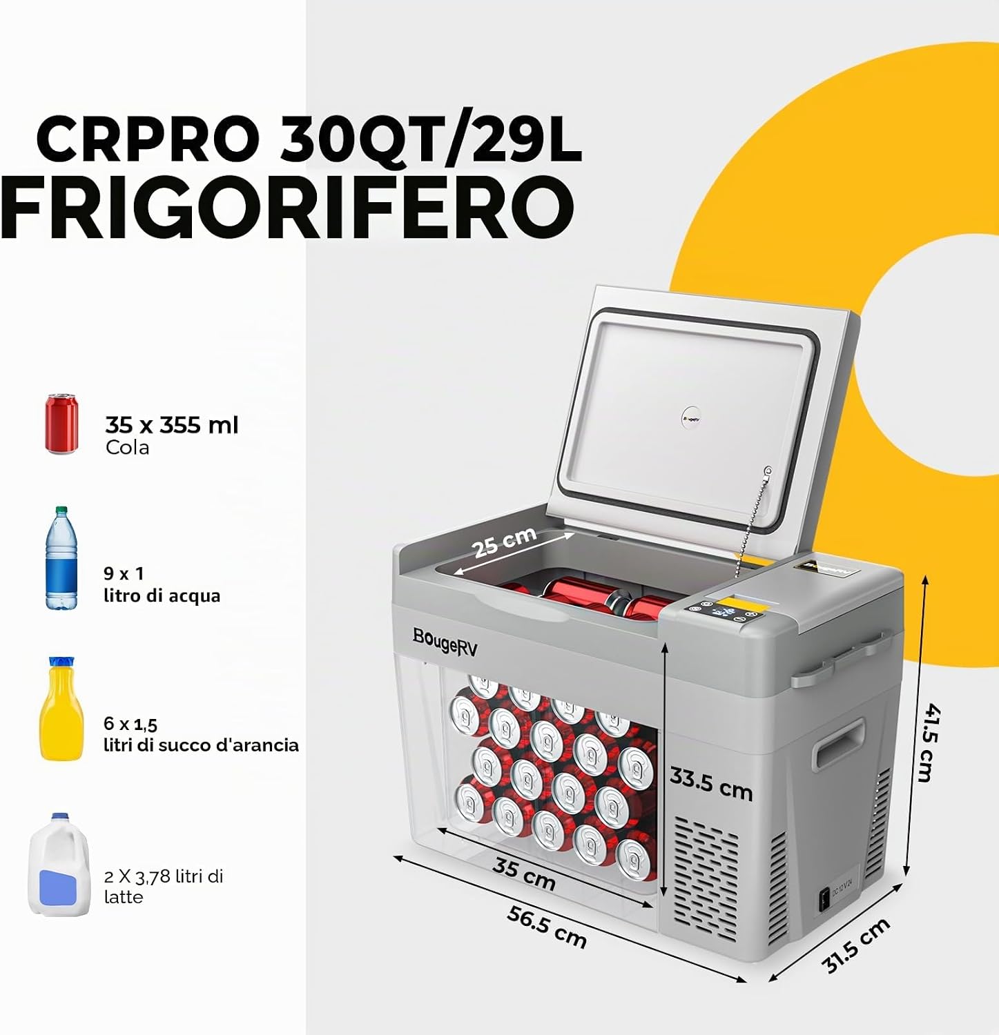 Detalle de BougeRV CRPRO frigo portatile a compressore 29 litri (da -22°C a 10°C) 12/24 V e 110–240 V, grigio