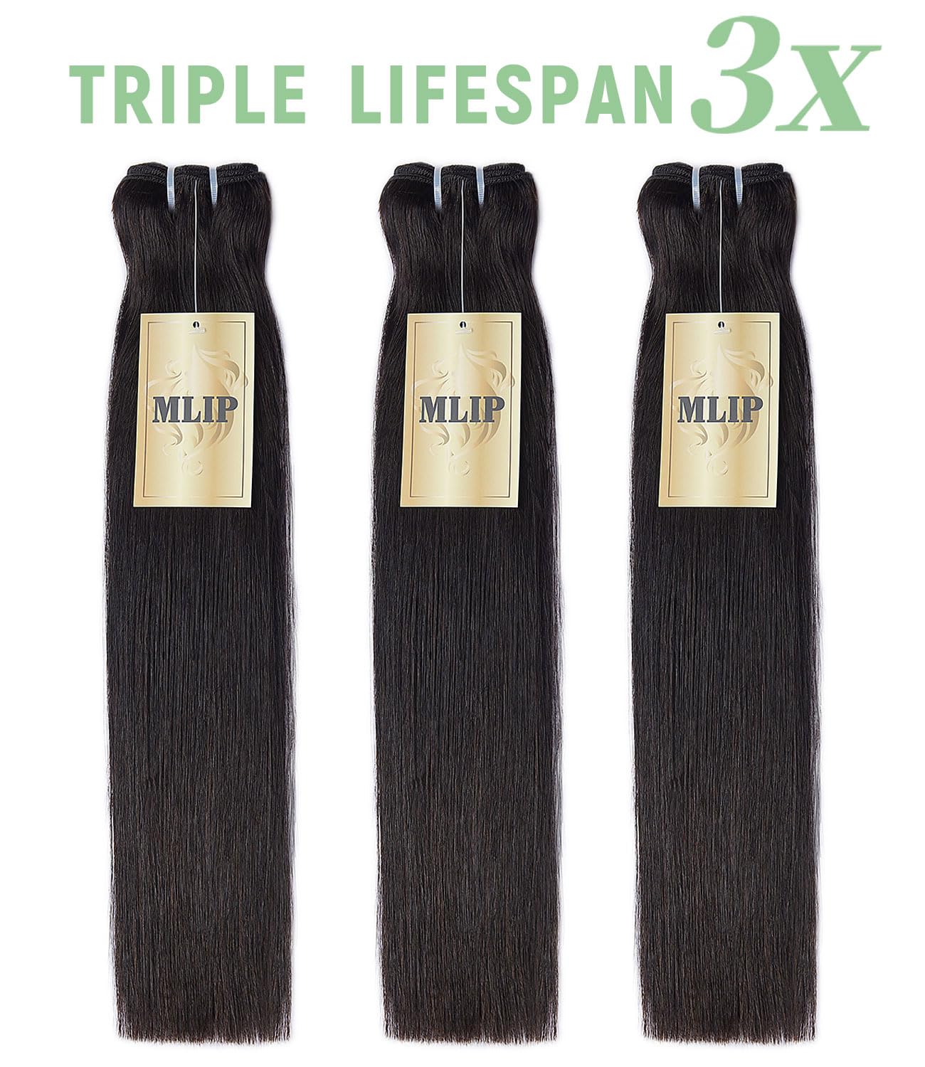 Thumbnail 6 de MLIP Raw Bundles Human Hair Straight (No Tangle/Shedding) 16A Raw Indian Hair, 16/18/20 Inches – Triple Lifespan 3X