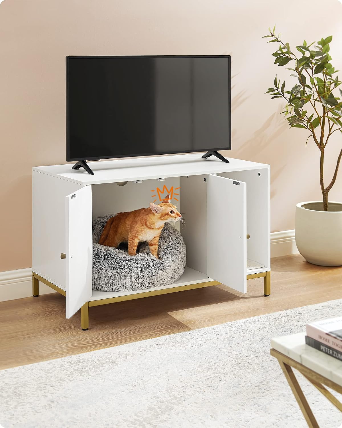 Thumbnail 6 de Feandrea Bryan Collection PCL007W01 Cat Litter Box Enclosure, Cloud White and Pale Gold