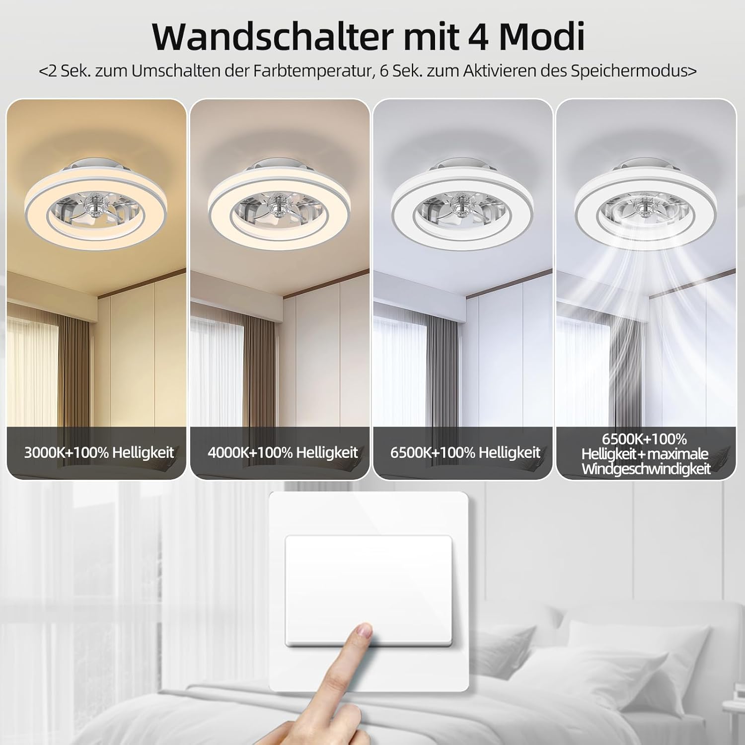Detalle de Ateroll Deckenventilator mit Beleuchtung Ø41.5 cm – Dimmbar, RGB-Licht, 6 Geschwindigkeiten, Fernbedienung