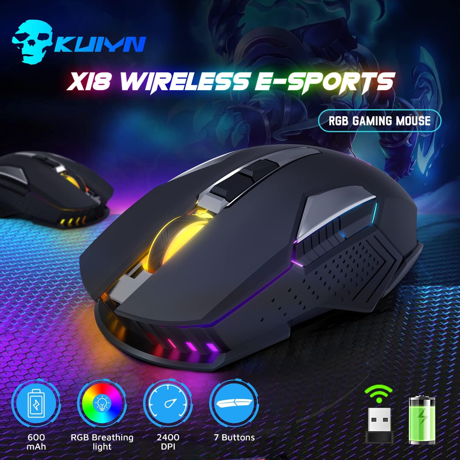 Detalle de KUIYN X18 Wireless Gaming Mouse 2400 DPI