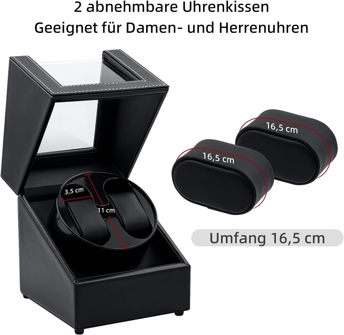 Detalle de Mcbazel Uhrenbeweger 2 Uhren, PU-Leder, Zifferblatt bis 47 mm – zwei Modi