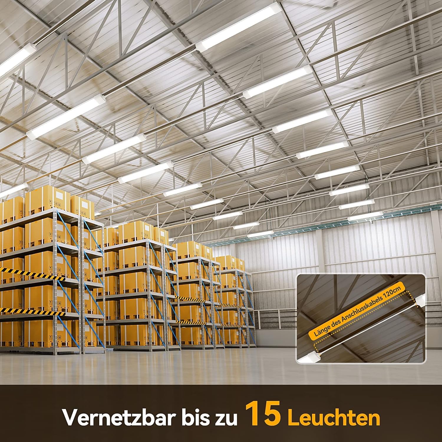Detalle de Modlicht 2x LED Feuchtraumleuchte 120 cm, IP65, 36 W, 4000 K, 4000 lm, flach & verbindbar