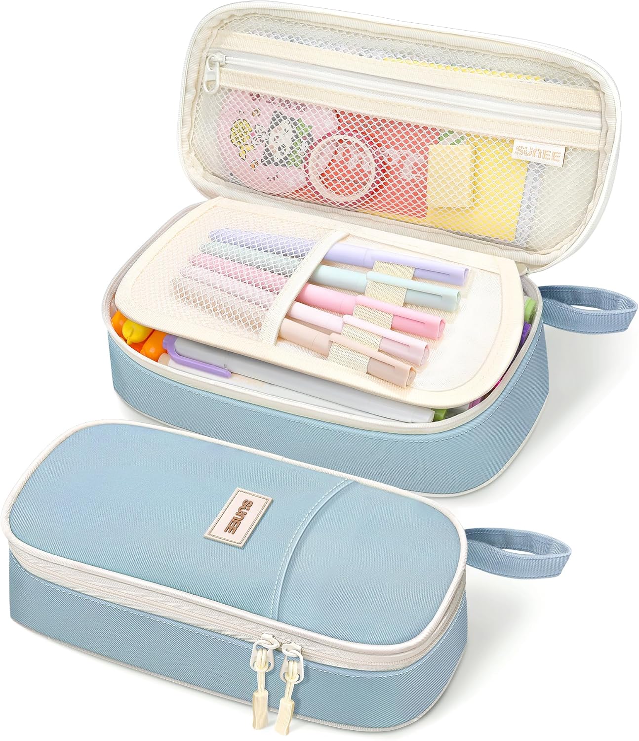 SUNEE Large Capacity Pencil Case with Compartments and Handle (Blue)
