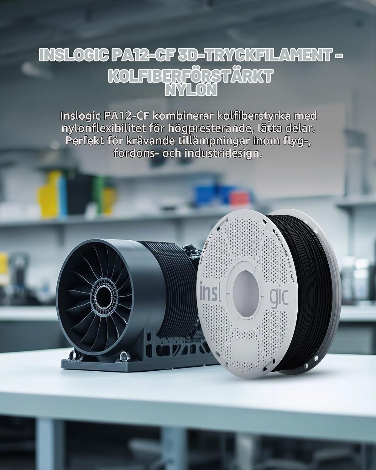Thumbnail 1 de Inslogic PA12-CF Nylonfilament 1,75 mm, 1 kg – kolfiberförstärkt