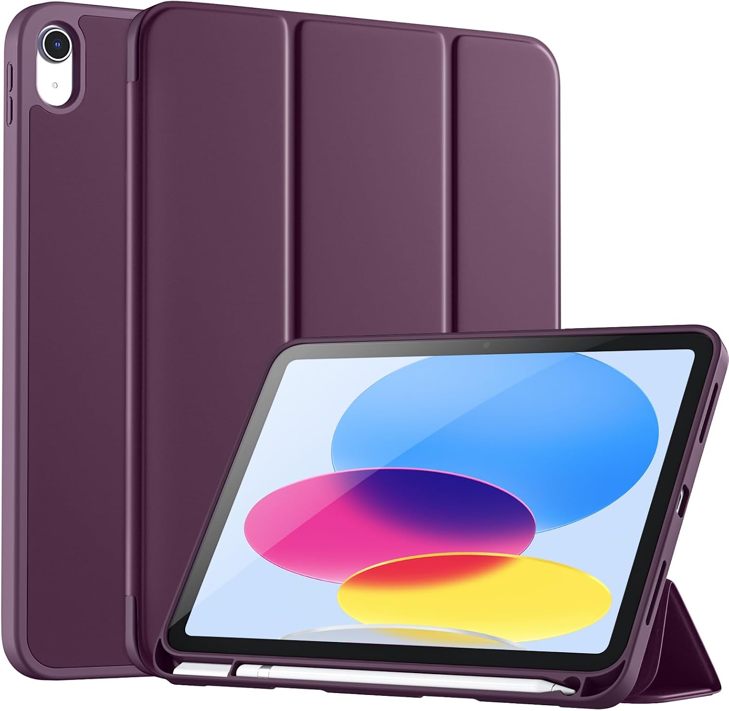 Detalle de Vobafe Case for iPad (A16) 11th/10th Generation – Flexible TPU Back, Trifold Stand, Pencil Holder, Auto Wake/Sleep (Blackberry Purple)