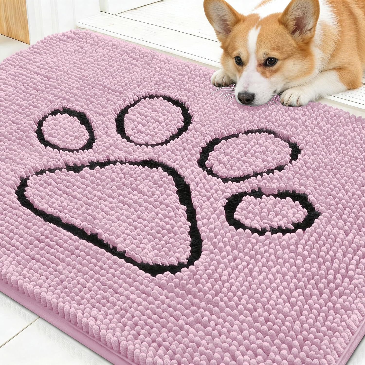 Detalle de OLANLY Dog Door Mat for Muddy Paws 30x20 — Plush Chenille, Non-Slip & Washable