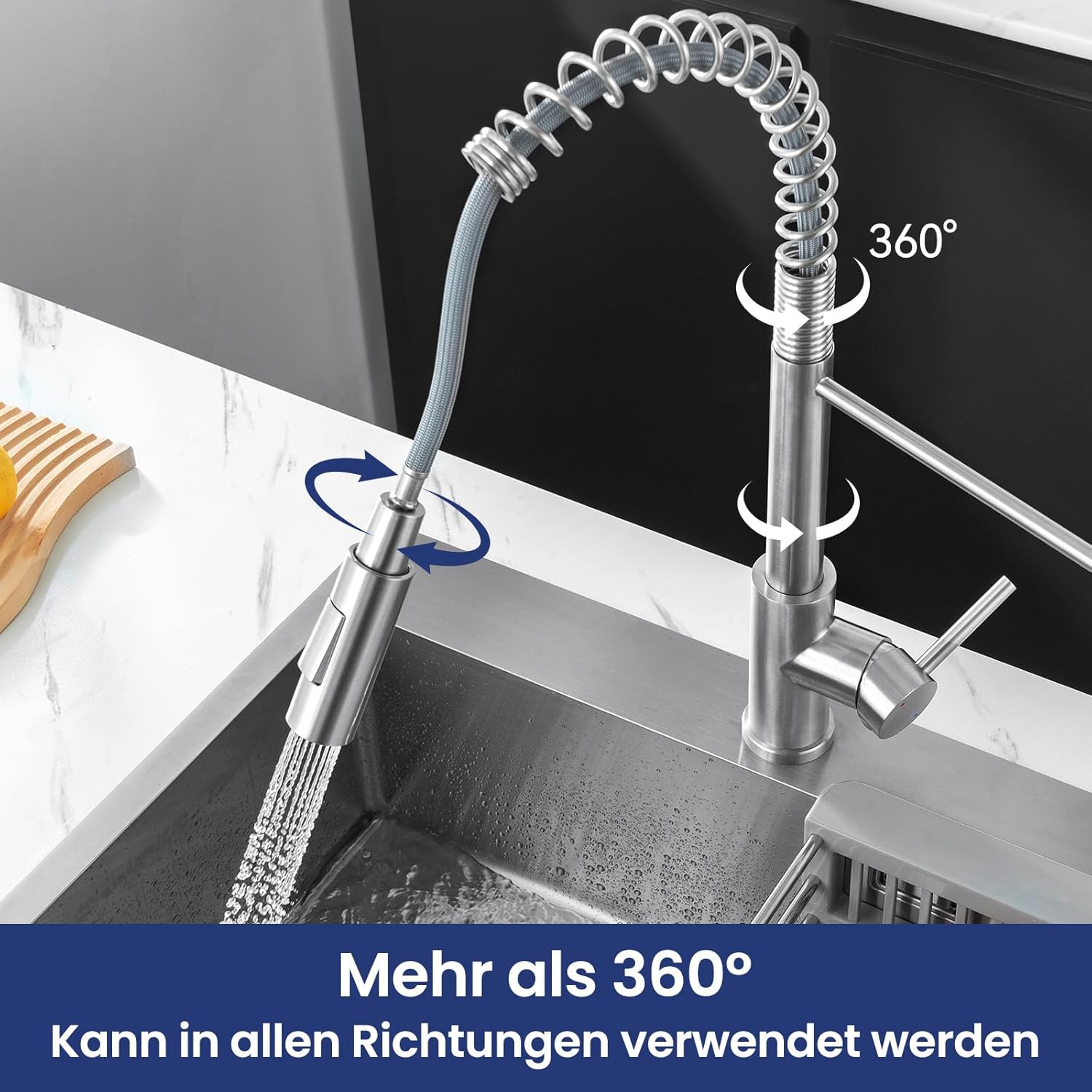 Thumbnail 1 de CECIPA Küchenarmatur mit ausziehbarer Brause und 2 Strahlfunktionen, Edelstahl (gebürstet)