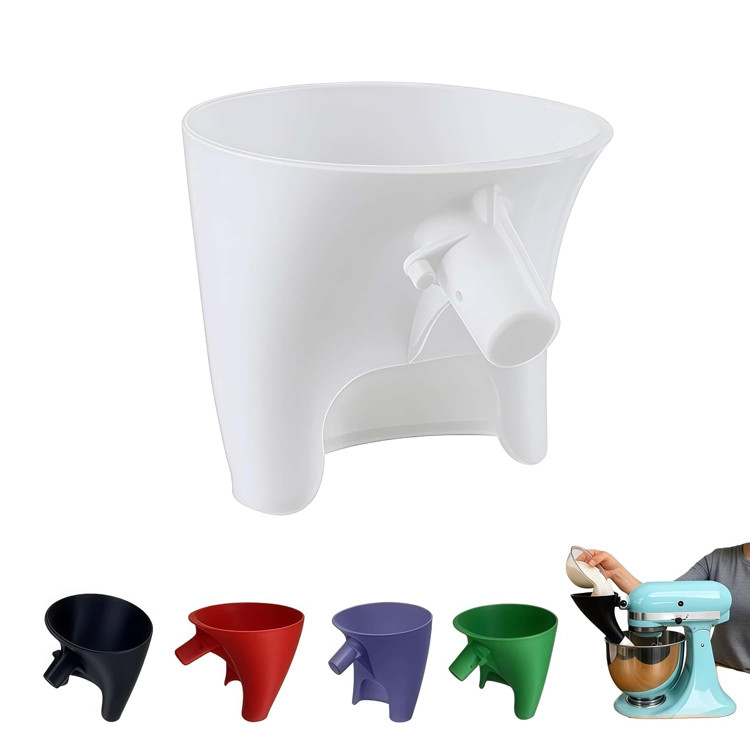 LWOGD Flour Funnel for KitchenAid 4.5–5 Qt Tilt-Head Mixers, White