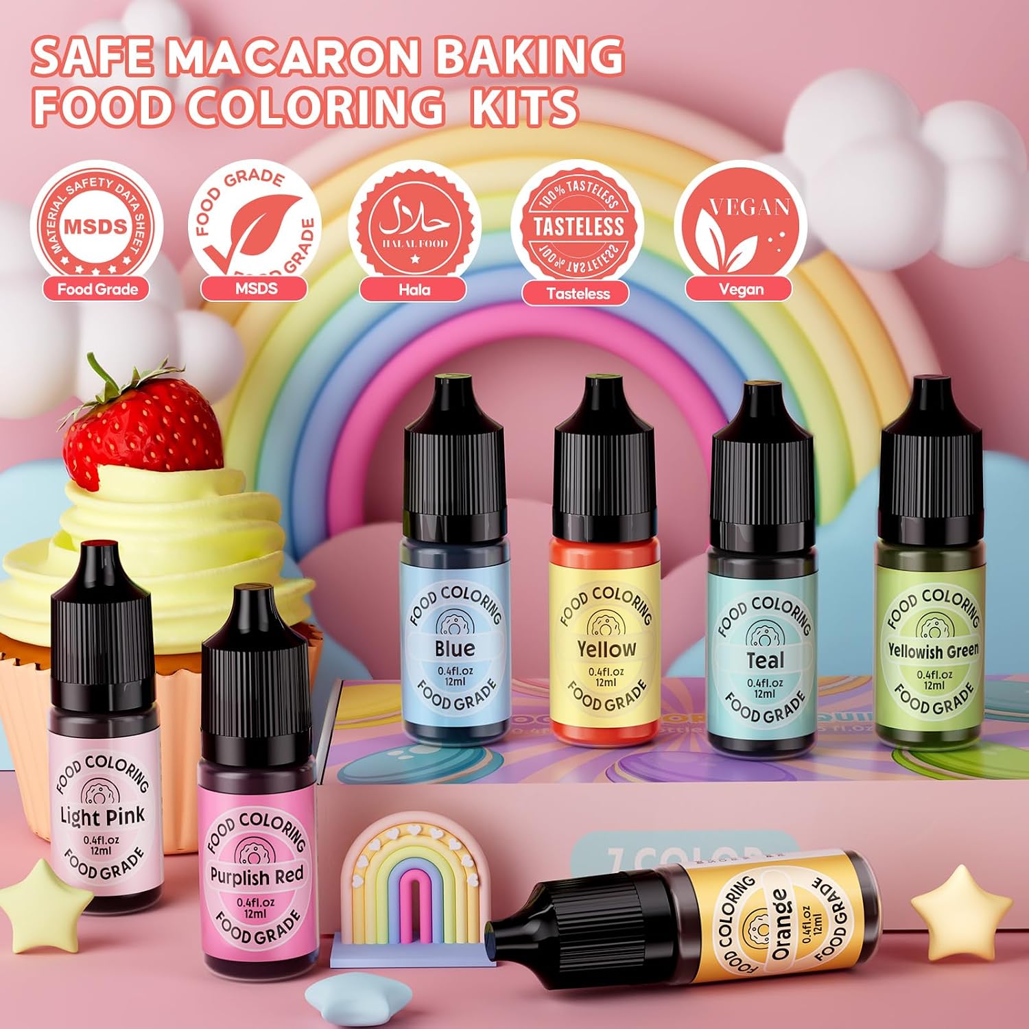 Detalle 1 de Cherrysea Food Coloring Set, 7 Liquid Colors for Baking and Cake Decorating