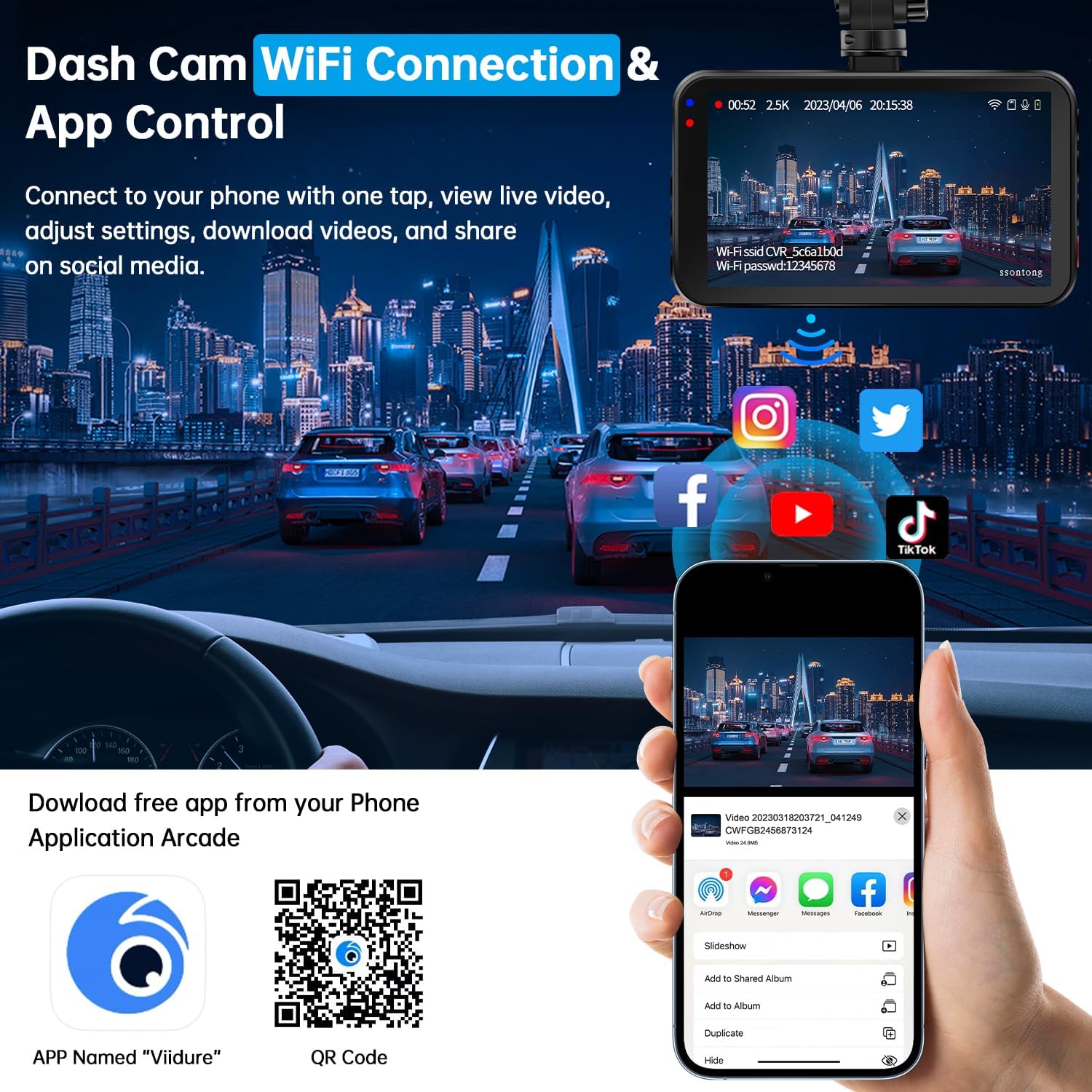 Thumbnail 1 de Dash Cam 2.5K Front + 1080P Rear with 64GB card