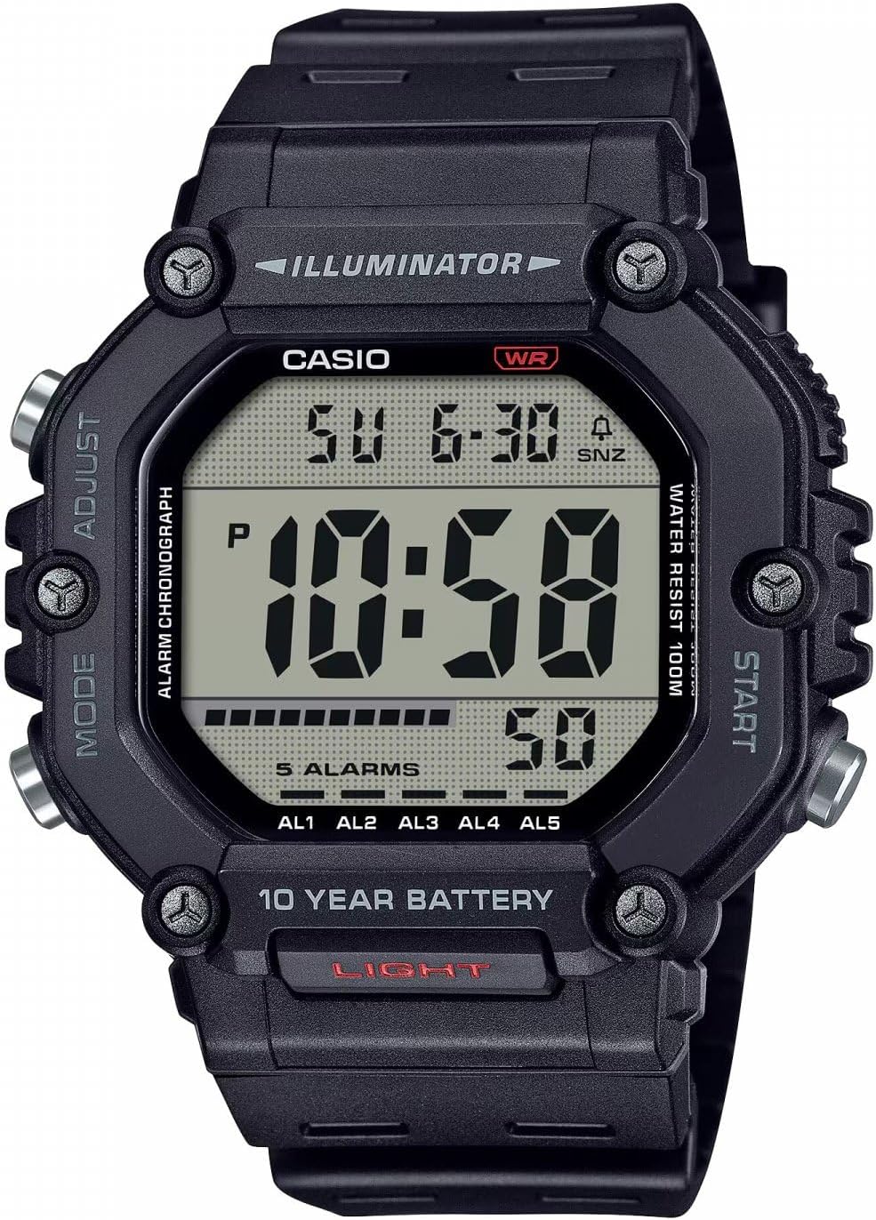 Detalle de Casio AE-1600H-1AVEF reloj digital de cuarzo para hombre con pantalla LCD y correa de plástico