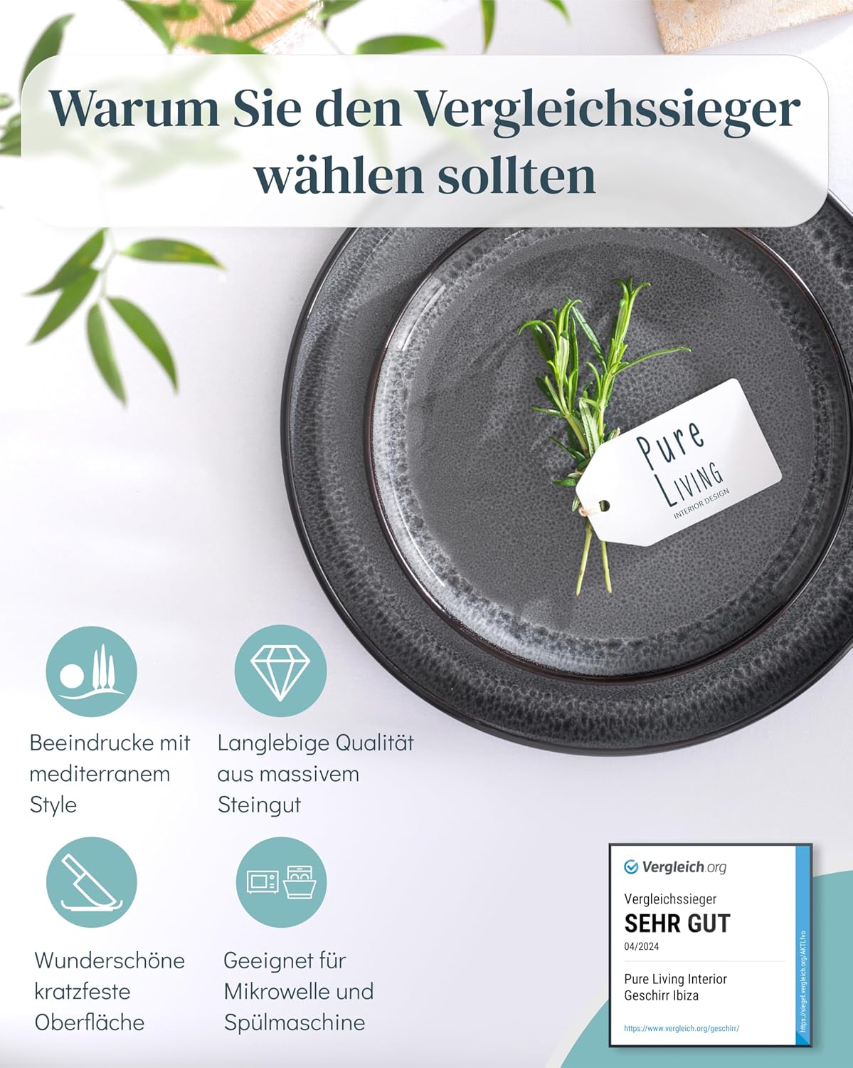 Detalle 2 de Steingut Geschirrset 12 Personen Ibiza 48-teilig