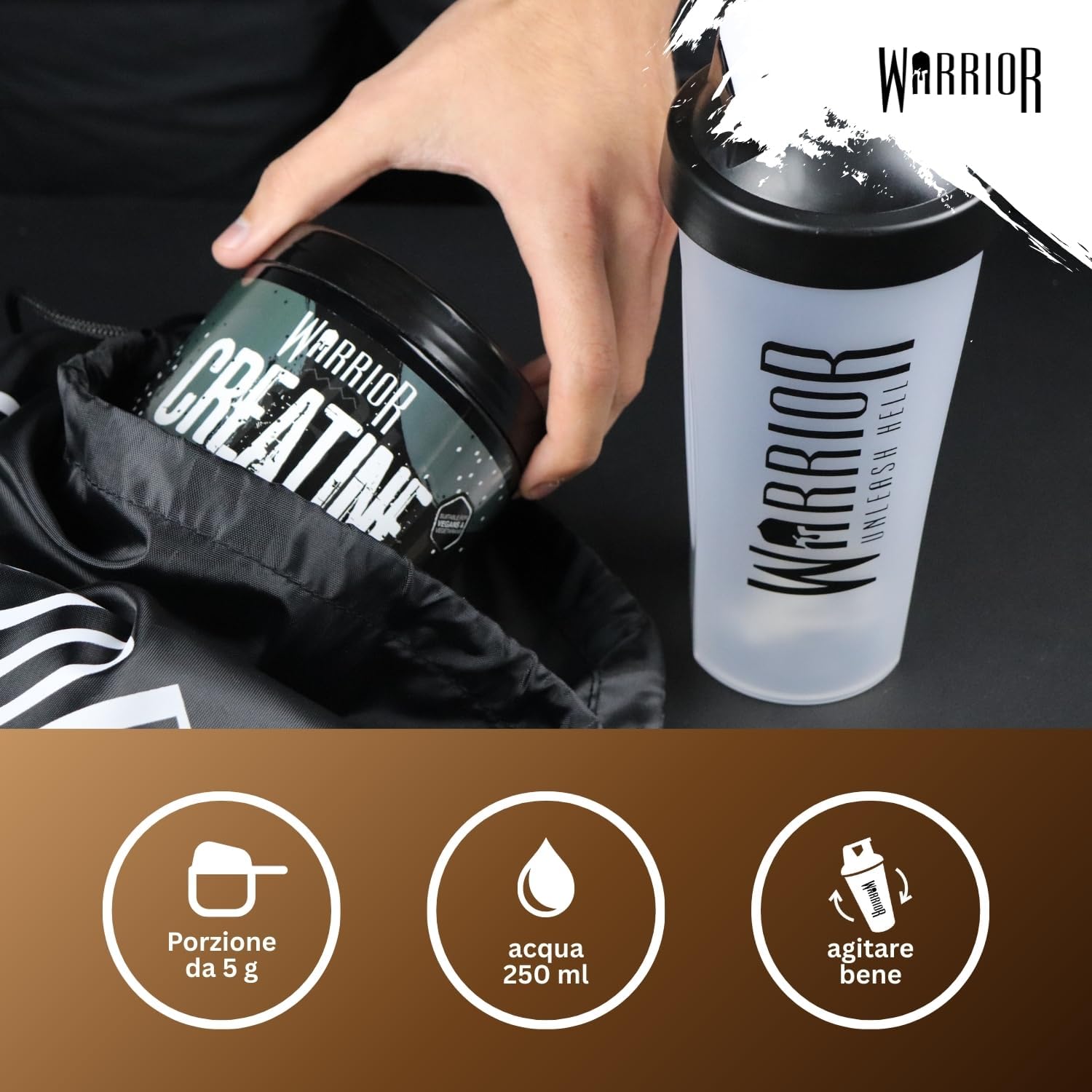 Detalle de Warrior Creatina Monoidrata in Polvere 300 g – pura creatina monoidrata micromizzata per massa, forza e recupero