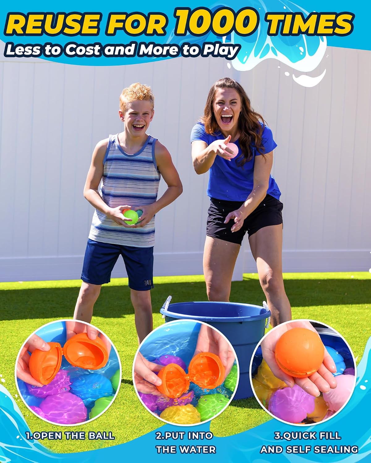 Detalle de Reusable Water Balloons: 16-Pack Silicone, Self-Sealing & Quick Fill for Outdoor Water Games