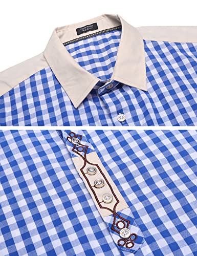 Detalle de COOFANDY Trachtenhemd Herren Oktoberfest Kariertes Bayrisches Hemd Baumwolle Langarm, Regular Fit, 45-blau