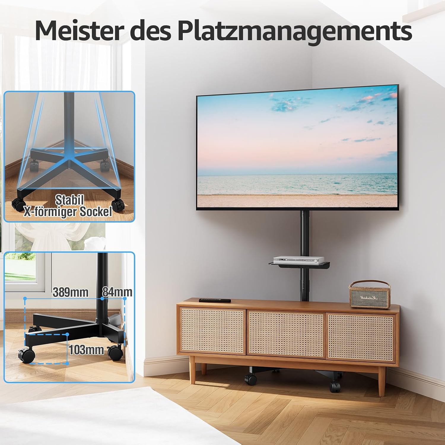 Thumbnail 6 de MOUNTUP Rollbar TV-Ständer 23–60 Zoll mit Höhenverstellung und Neigungsfunktion (EU1117B)