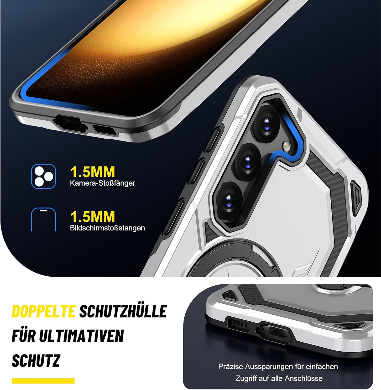 Thumbnail 5 de Vanki Hülle für Samsung Galaxy S23 – MagSafe-kompatibel, Militärschutz, Standring, Grau