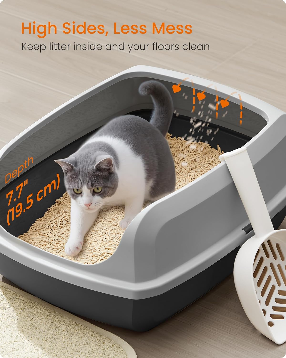 Detalle de Feandrea BOXAL Collection PPT009GN01 XL Open-Top Cat Litter Tray, Slate Grey