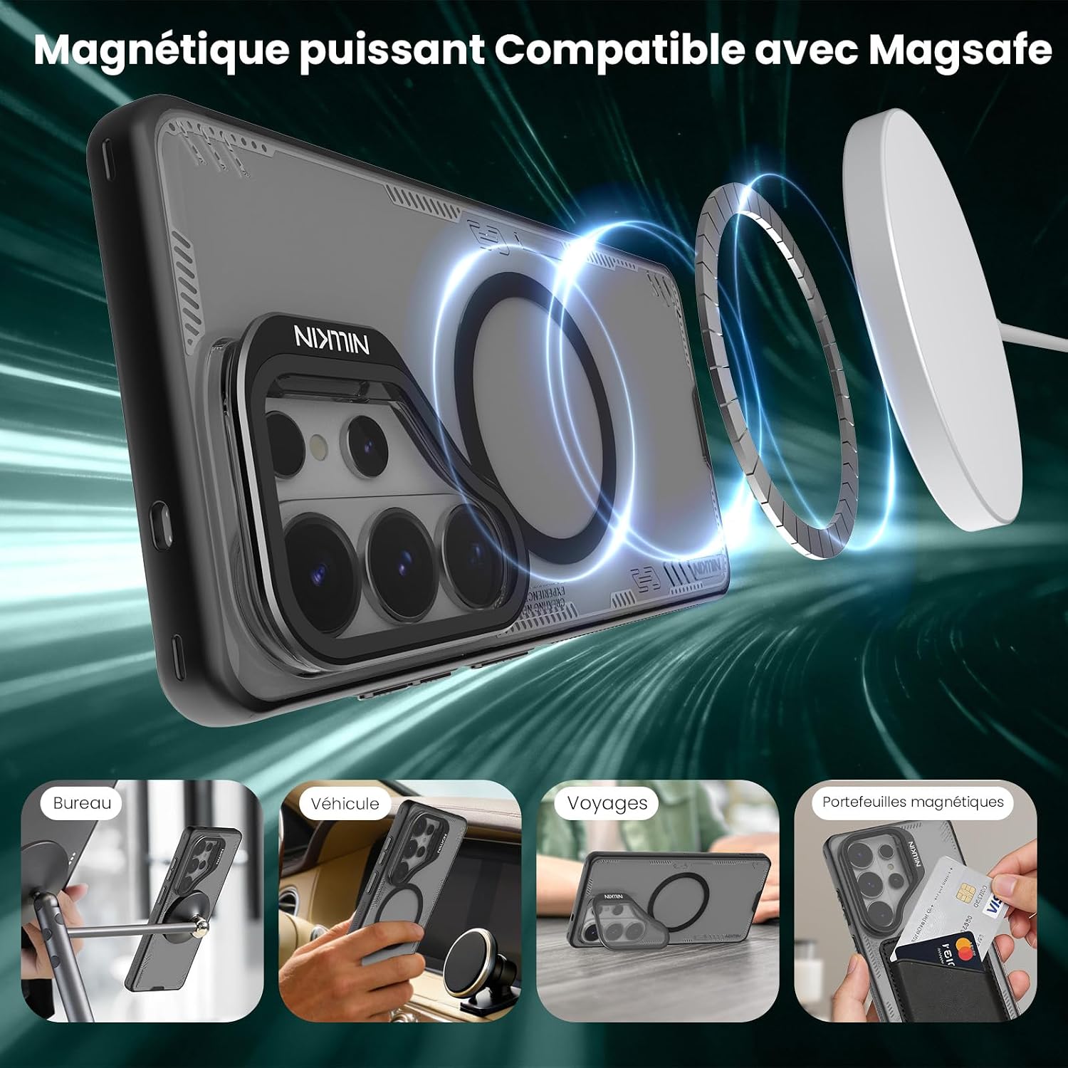 Thumbnail 4 de Nillkin Iceblade Magnétique pour Samsung Galaxy S26 Ultra (boîtier transparent, support intégré, coque noire)