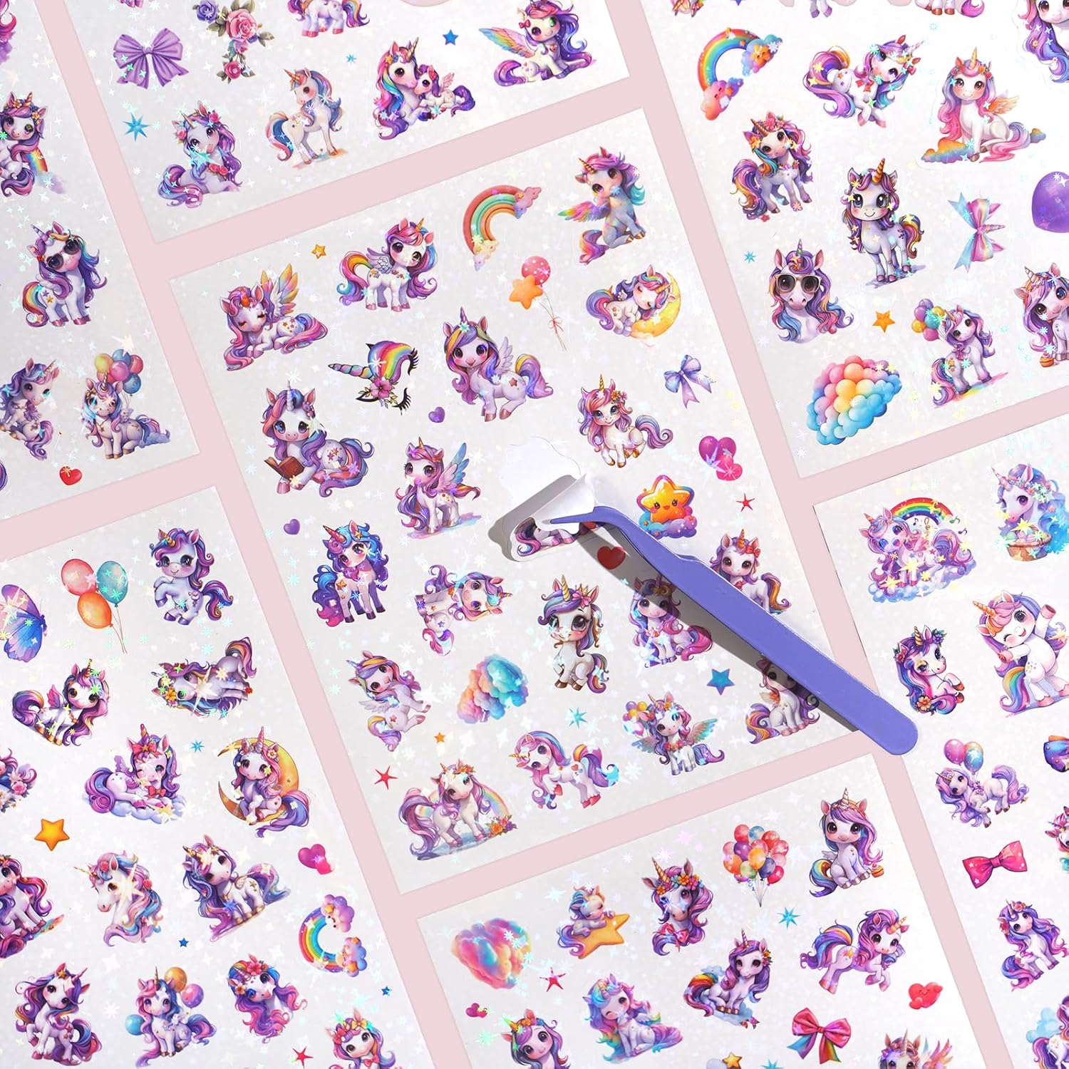 Detalle de Unicorn Glitter Stickers for Children – 8 Cute Unicorns with a Holographic Finish