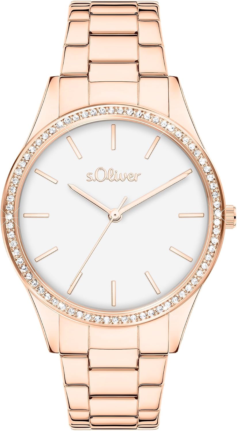 Detalle de s.Oliver Damenuhr mit funkelnden Steinen und Edelstahlband – 34 mm, sportlich-elegant