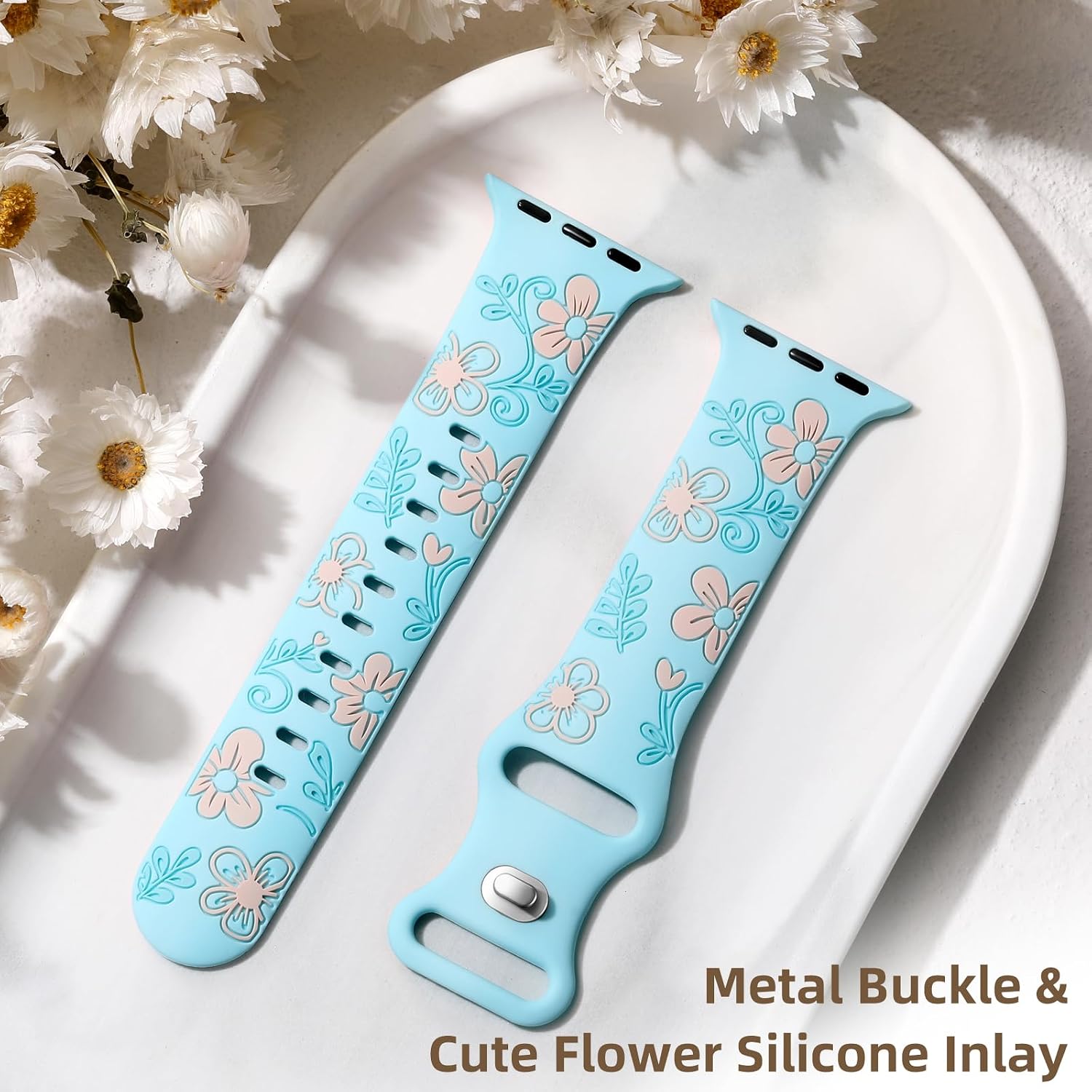 Detalle de Witzon Floral Silicone Watch Band, Engraved Multi-Tone Design