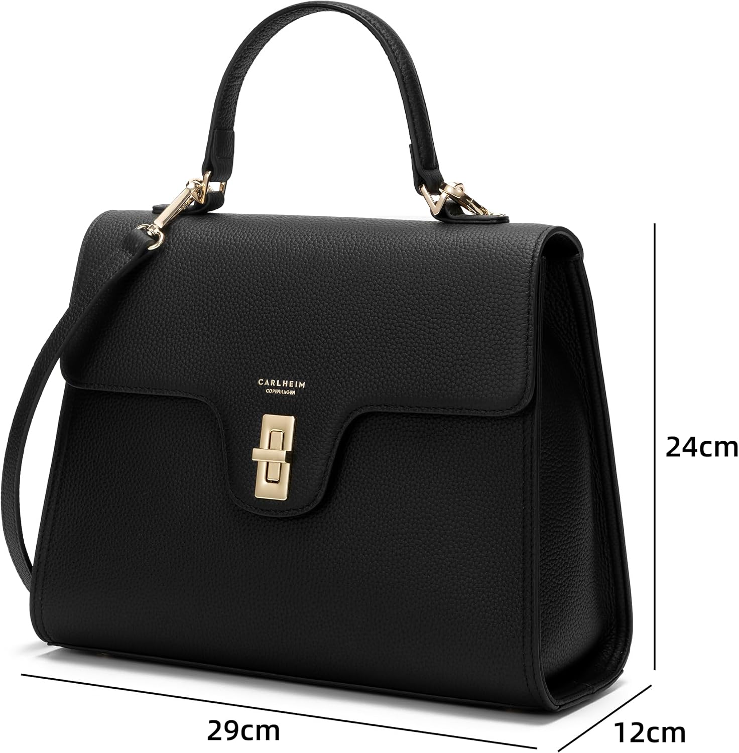 Detalle de Carlheim Gotland Estelle Genuine Leather Handbag (Schwarz) – hochwertige Ledertasche aus echtem Rindsleder